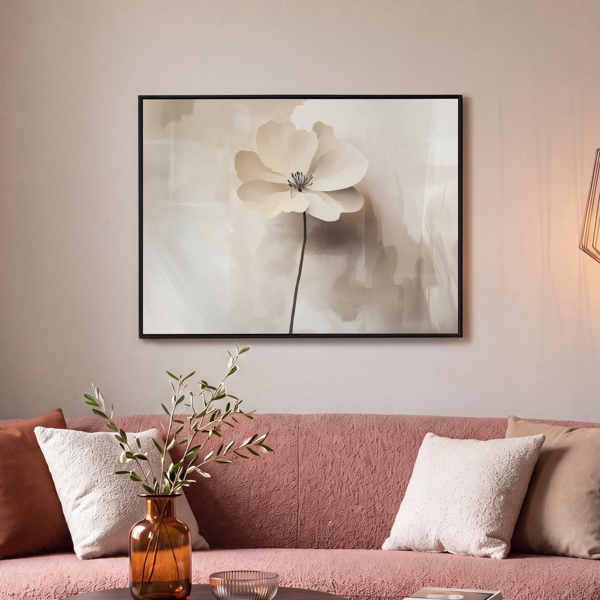 LEINWAND Bilder mit Rahmen - Blume - Beige - Farbe - Schatten - 80x60 - Creme, Textil (80/60cm) - MuchoWow