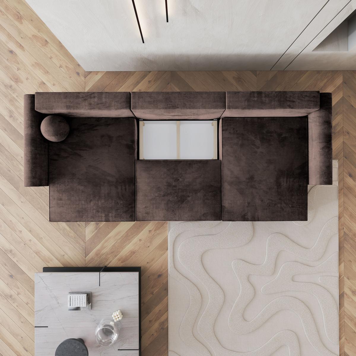 WOHNLANDSCHAFT FENTO M Braun Velours-Stoff mit Schlaffunktion - Braun/Grau, Holz/Kunststoff (347/90/148cm) - MASSENO