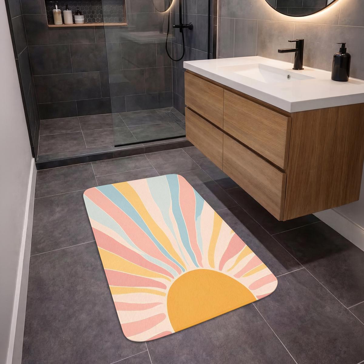 BADEMATTE Illustration - Sonne - Pastellfarben 60x90 cm - Pastellblau, Textil (60/90cm) - OnlyWow