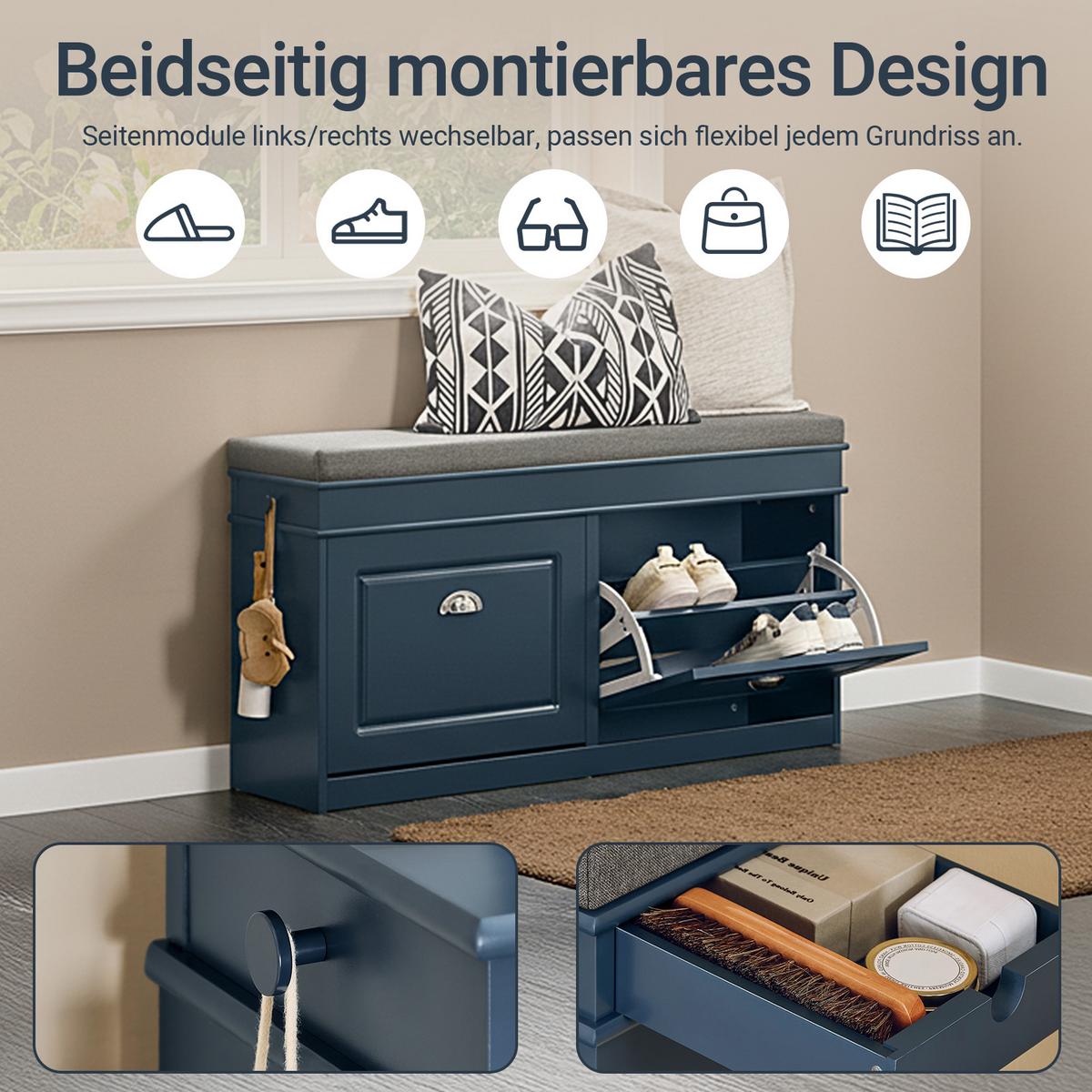 SCHUHBANK mit Sitzfläche und 2 Klappen, Blau 104x52x24cm - Blau, Holzwerkstoff (104/52/24cm) - SoBuy