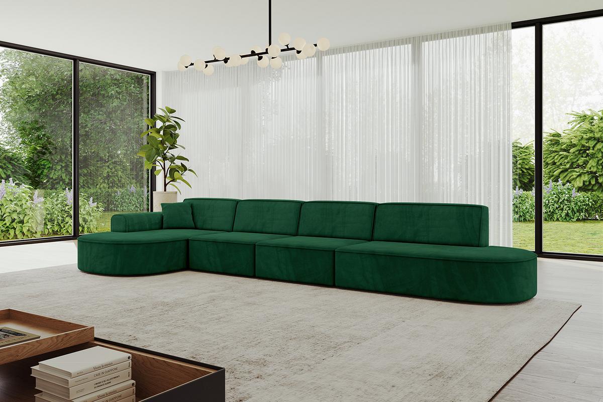 ECKSOFA Ottomane Links MARI-L3 - 413x171x79 cm Dunkelgrün Velours - Dunkelgrün/Schwarz, Holzwerkstoff/Kunststoff (413/171cm) - ALTDECOR