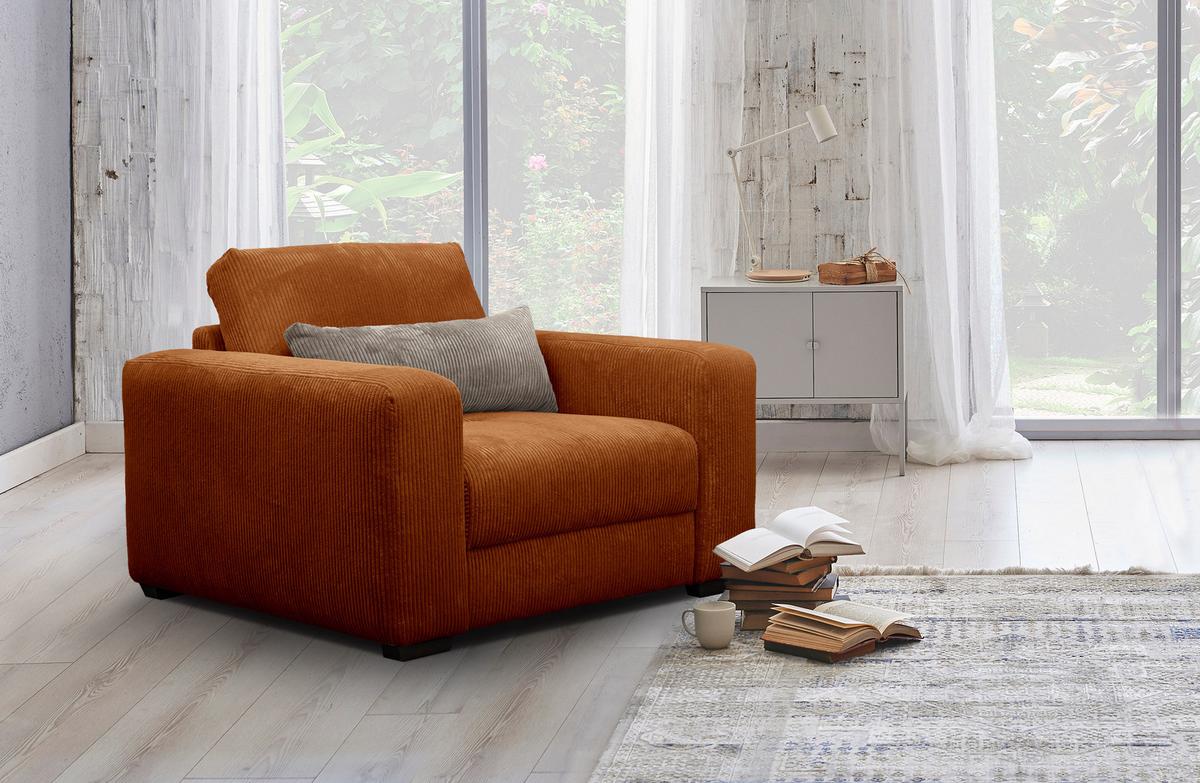 SESSEL OLI in Cordstoff orange - Orange, Holz/Textil (130/91/108cm) - Wozimo