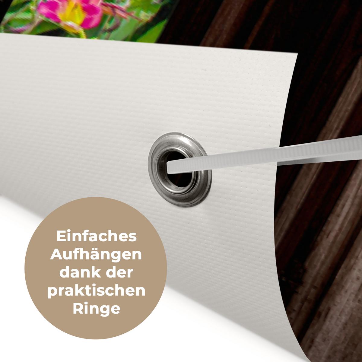 GARTENPOSTER Hortensie - Durchsichtig - Blumen - Lila - Natur - Dunkelbraunes Fenster Poster für draußen 180x120 cm - Dunkelbraun, Kunststoff (180/120/0.2cm) - OnlyWow