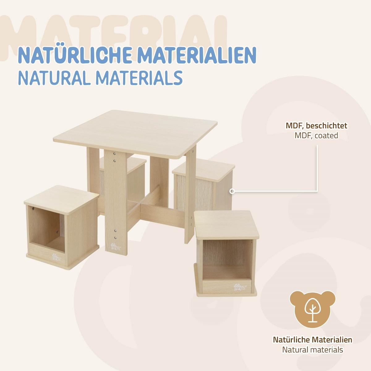 SITZGRUPPE Kinder - Naturfarben, Holz (58/50/58cm) - Joyz