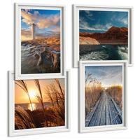 BILDER SET 4er Set - 50x50 cm & 40x60 cm Weißer Rahmen - Leuchtturm-Grassteg - Weiß, Kunststoff (50/50cm) - TULUP