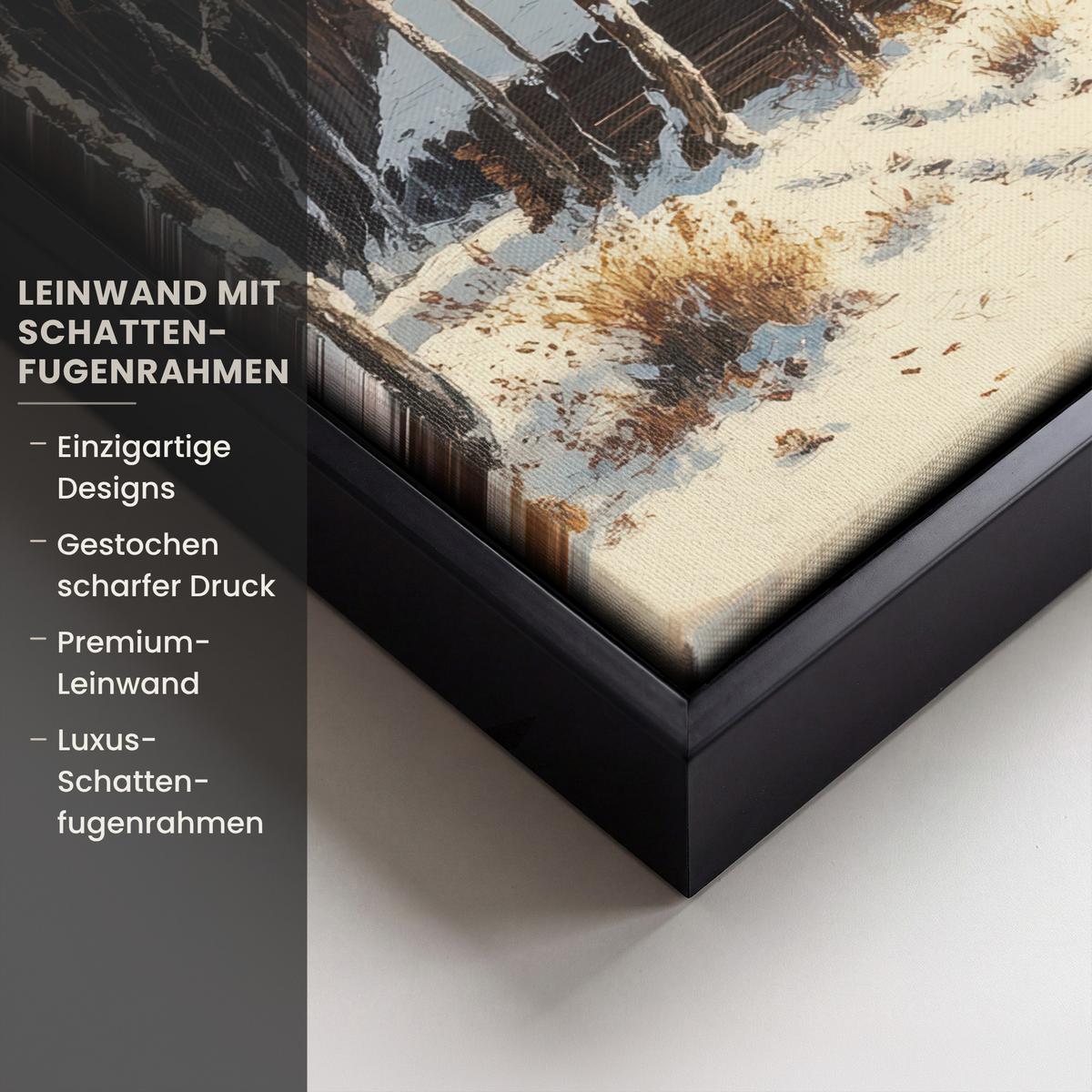 LEINWAND Bilder mit Rahmen - Winter - Schnee - Zuhause - Natur - 30x20 - Hellbraun, Textil (30/20cm) - MuchoWow