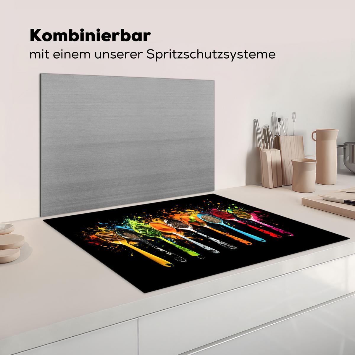 HERDABDECKPLATTE Löffel - Gewürze - Modern - Graffiti - Farbe - Farbenfroh Induktionsmatte 77x59 cm - Multicolor, Kunststoff (77/59/0.2cm) - MuchoWow
