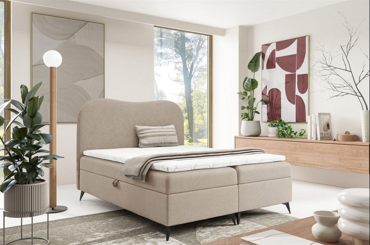 BOXBETT Blair Premium - Beige, Holzwerkstoff/Textil (160/200cm) - Fun Möbel