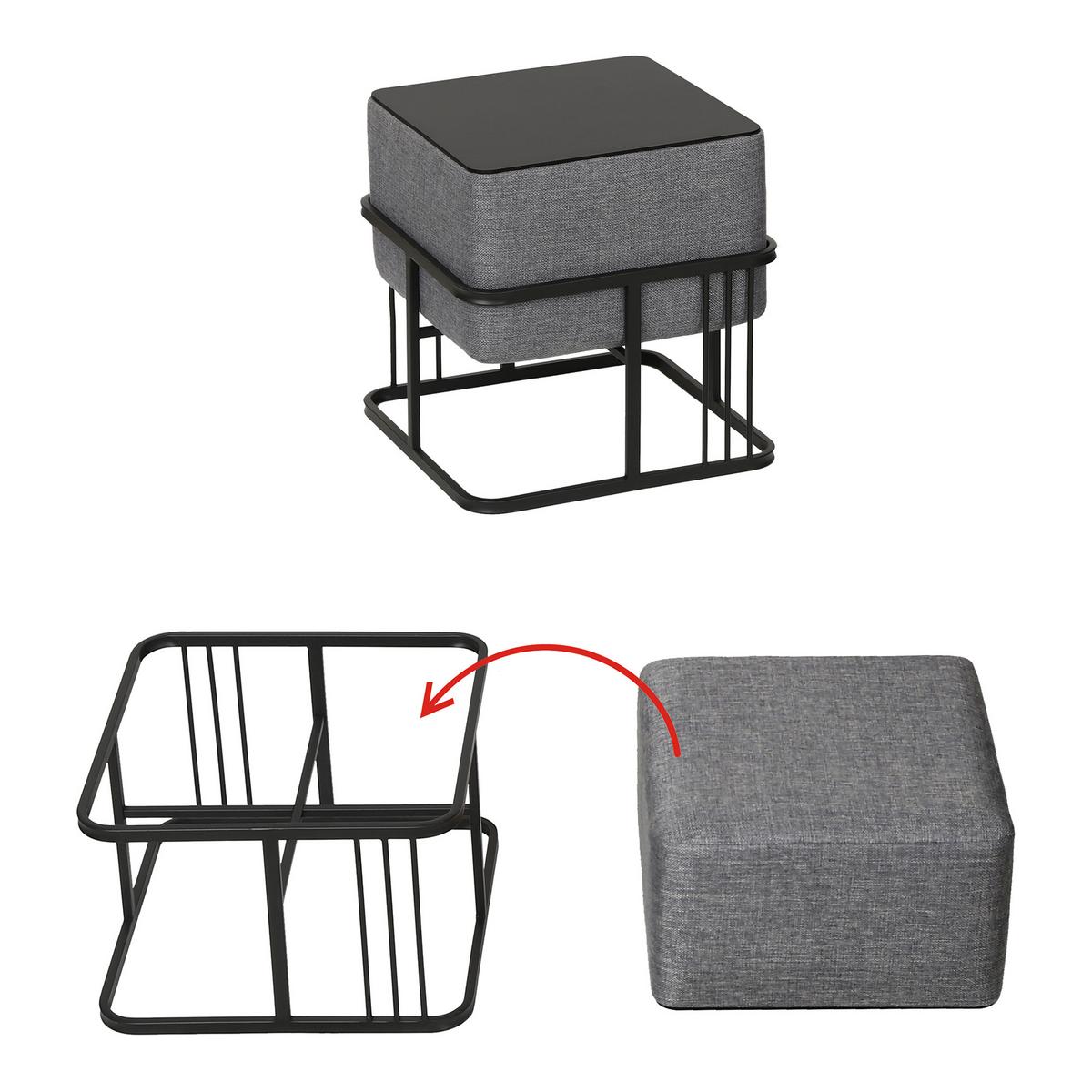 HOCKER-SET 2-TLG. Tas - Dunkelgrau/Schwarz, Holzwerkstoff/Textil (38/38/38cm) - [en.casa]