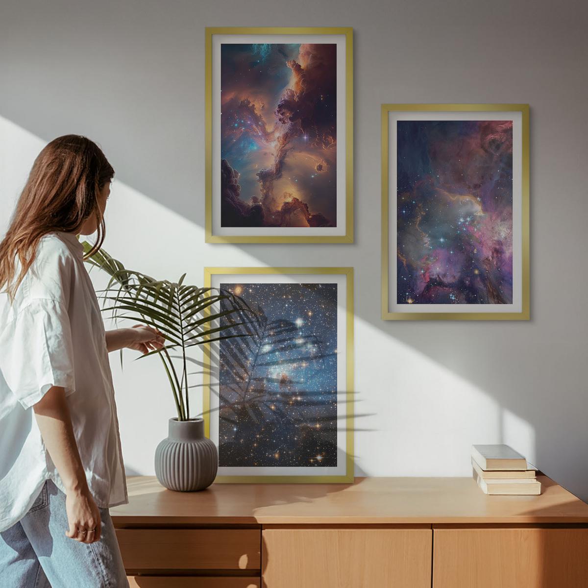 BILDER SET 3er Set - 40x60 cm Goldrahmen - Kosmische Sternenlandschaften - Goldfarben, Kunststoff (40/60cm) - TULUP