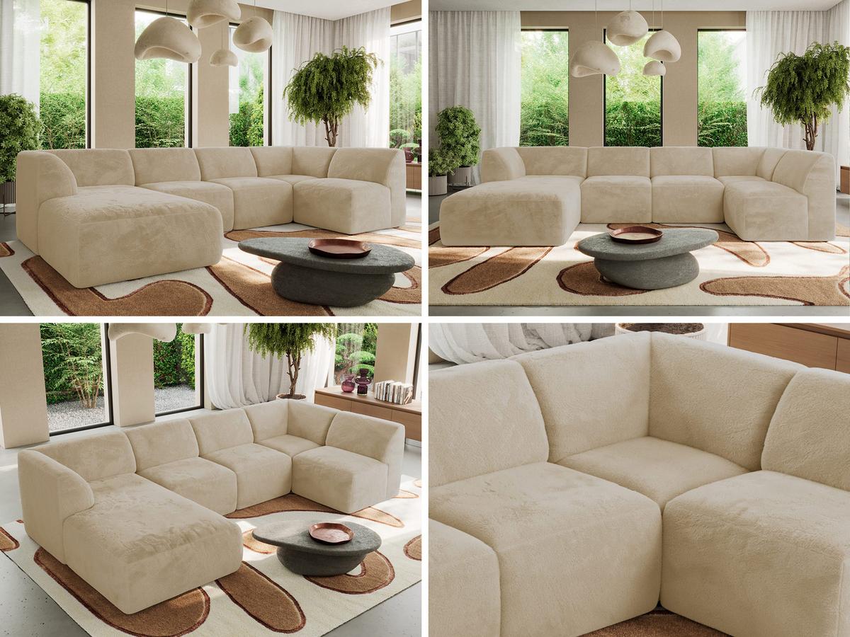 WOHNLANDSCHAFT MODARO U 5M - Creme Plüsch - Links - Creme/Schwarz, Textil (180/78/345cm) - MKS