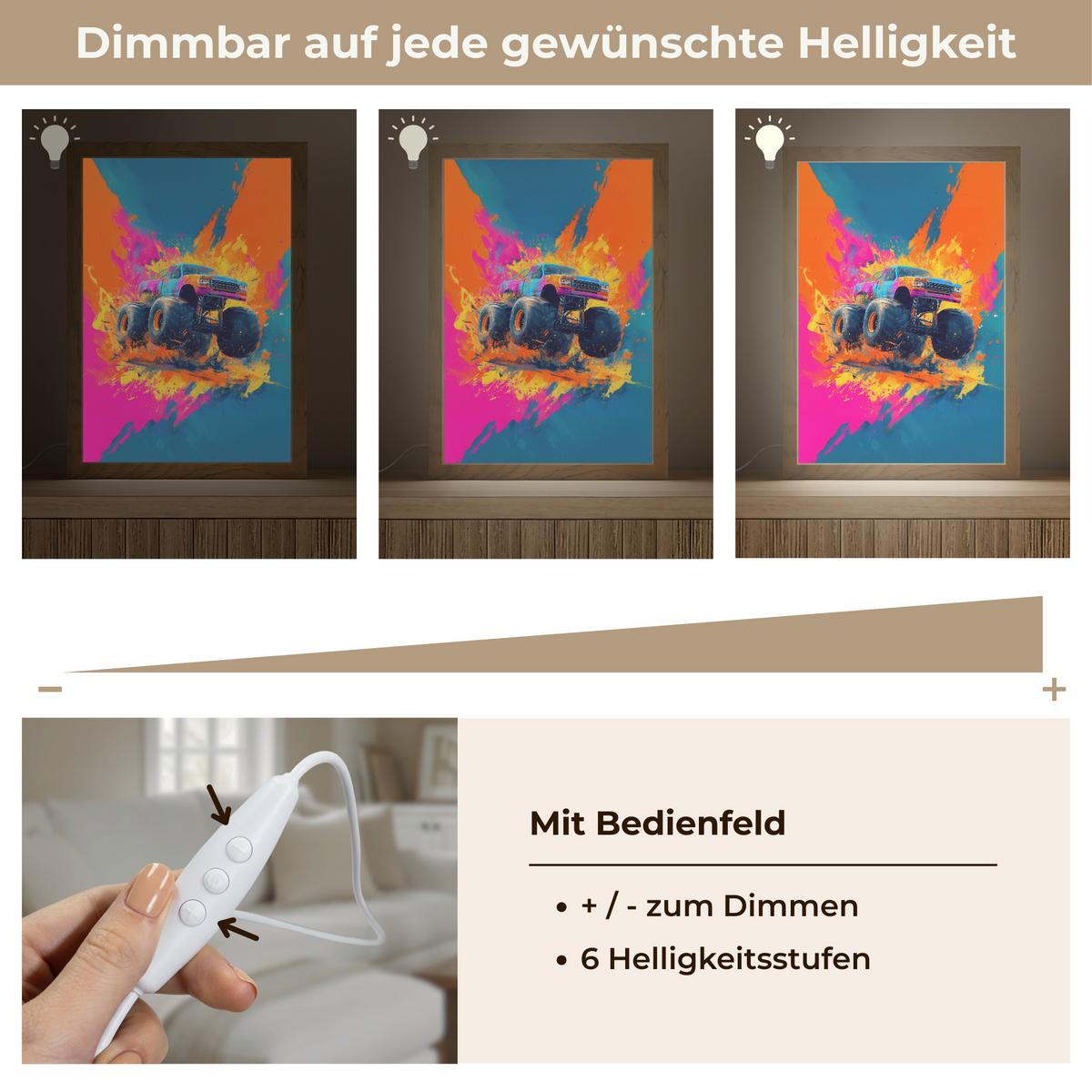 WANDLEUCHTE Monstertruck - Abstrakt - Farbspritzer - Farbenfroh 20x30 cm - Pink, Holzwerkstoff (20/30/8cm) - OnlyWow