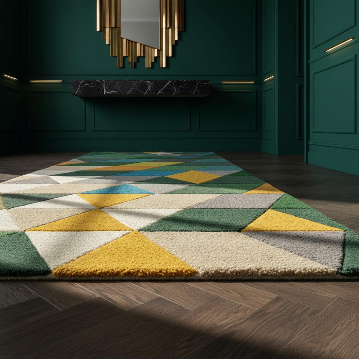 WOLLTEPPICH DERWENT, geometrisch, Grün, 60 x 230 cm - Grün, Textil (60/230cm) - KADIMA DESIGN