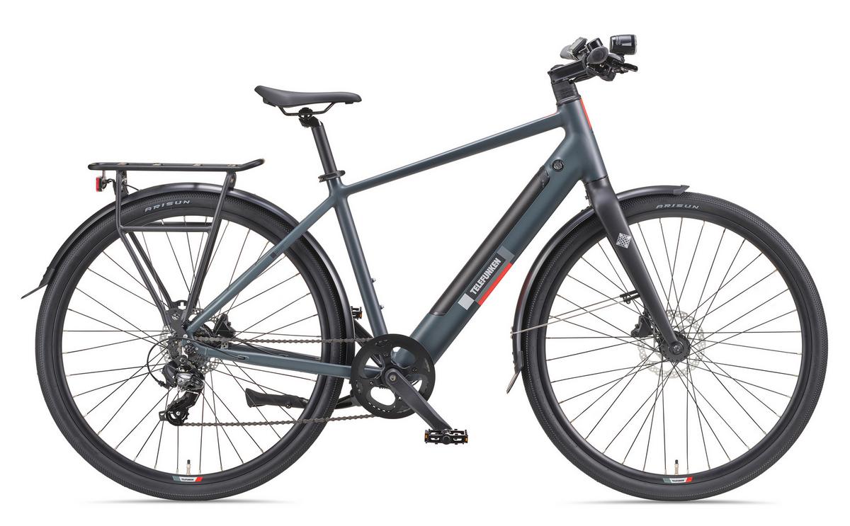 E-BIKE Urban UH210 Elektrofahrrad 28 Zoll Pedelec 417,6 Wh Hinterradmotor 7-Gang Kettenschaltung, leicht - Grau, Metall (111cm) - Telefunken