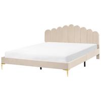 BETT mit Lattenrost 180/200 cm Samtstoff Beige Sauvian - Beige, Textil (180/200cm) - Beliani