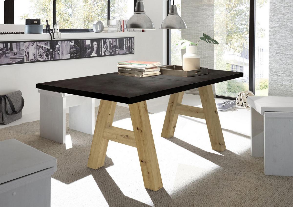 ESSTISCH ausziehbar Elia 1 160 x 90 x 75 Esszimmertisch Asteiche/Schwarzstahl - Schwarz, Holz (160/90/75cm) - 58aufmkessel