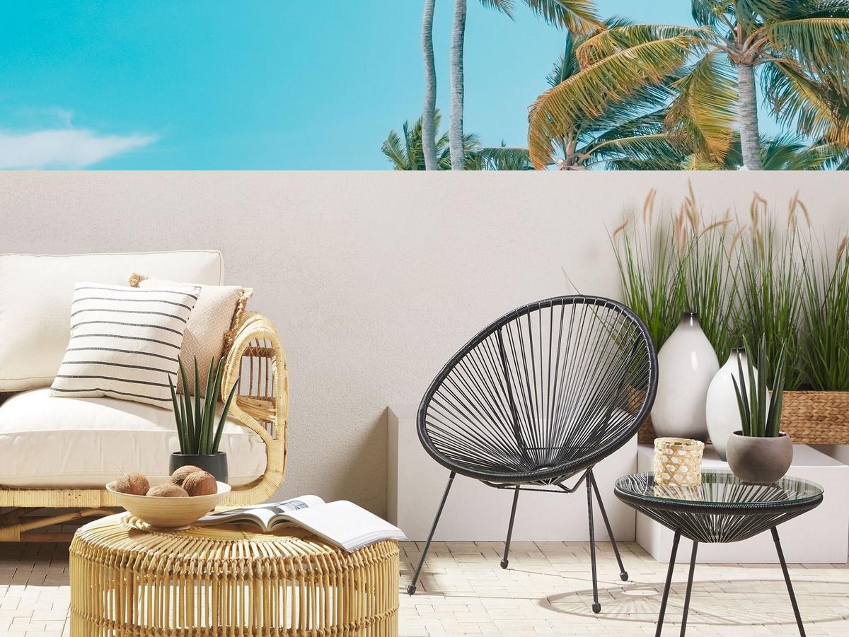 RATTANSTUHL Kunststoff schwarz 70 cm Acapulco II - Schwarz, Kunststoff (70/87/90cm) - Beliani