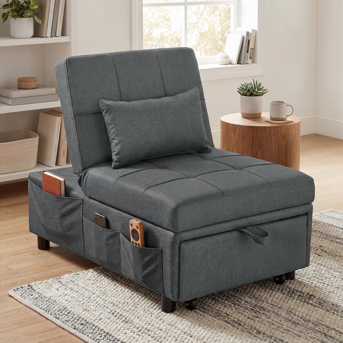 SCHLAFSESSEL aus Eukalyptusholz Polyester Grau - Dunkelgrau, Textil (104/43/65.5cm) - HOMCOM
