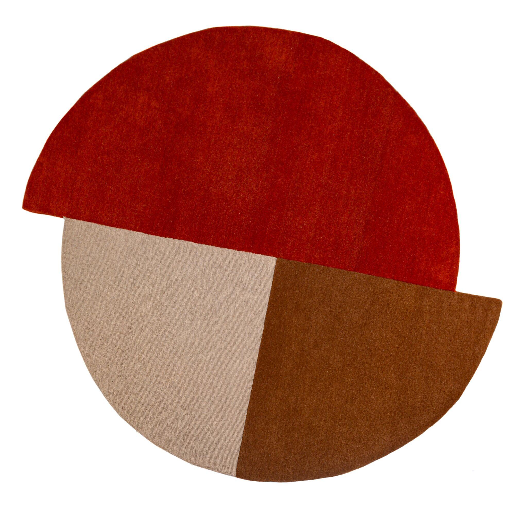 WOLLTEPPICH HALLEIN, geometrisch, Rot-Beige, Ø 200 cm - Rot, Textil (200/200cm) - KADIMA DESIGN