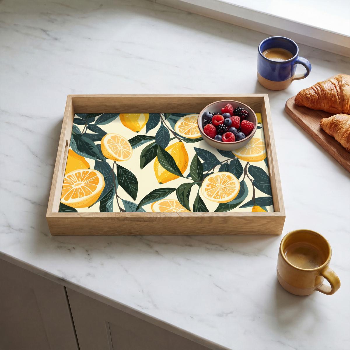 TABLETT Zitronen - Früchte - Blätter - Gelb - Grün - Beige 40x30 cm - Gelb, Holz (40/5/5cm) - OnlyWow