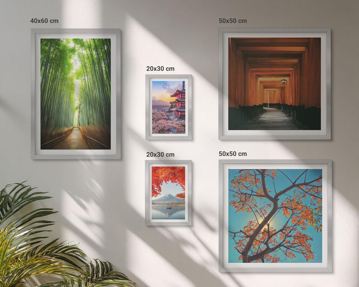 BILDER SET 5er Set - 50x50 cm & 20x30 cm & 40x60 cm Silberner Rahmen - Meerblick, farbenfrohe Häuser - Silberfarben, Kunststoff (40/60cm) - TULUP