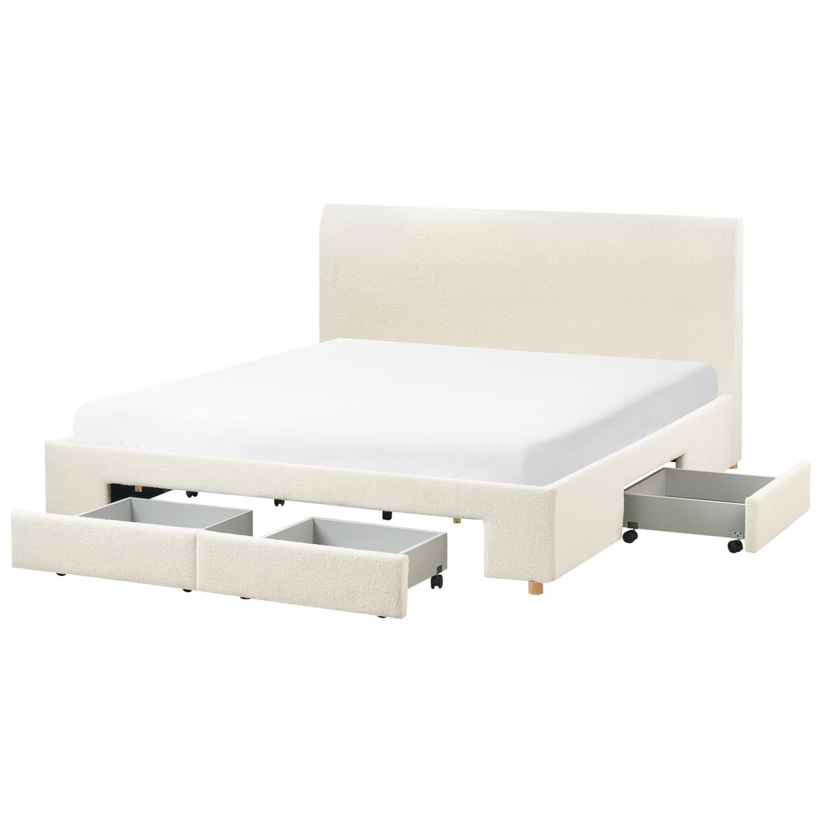 BETT mit Schubladen 180/200 cm Bouclé Hellbraun Soutrin - Hellbraun, Textil (180/200cm) - Beliani