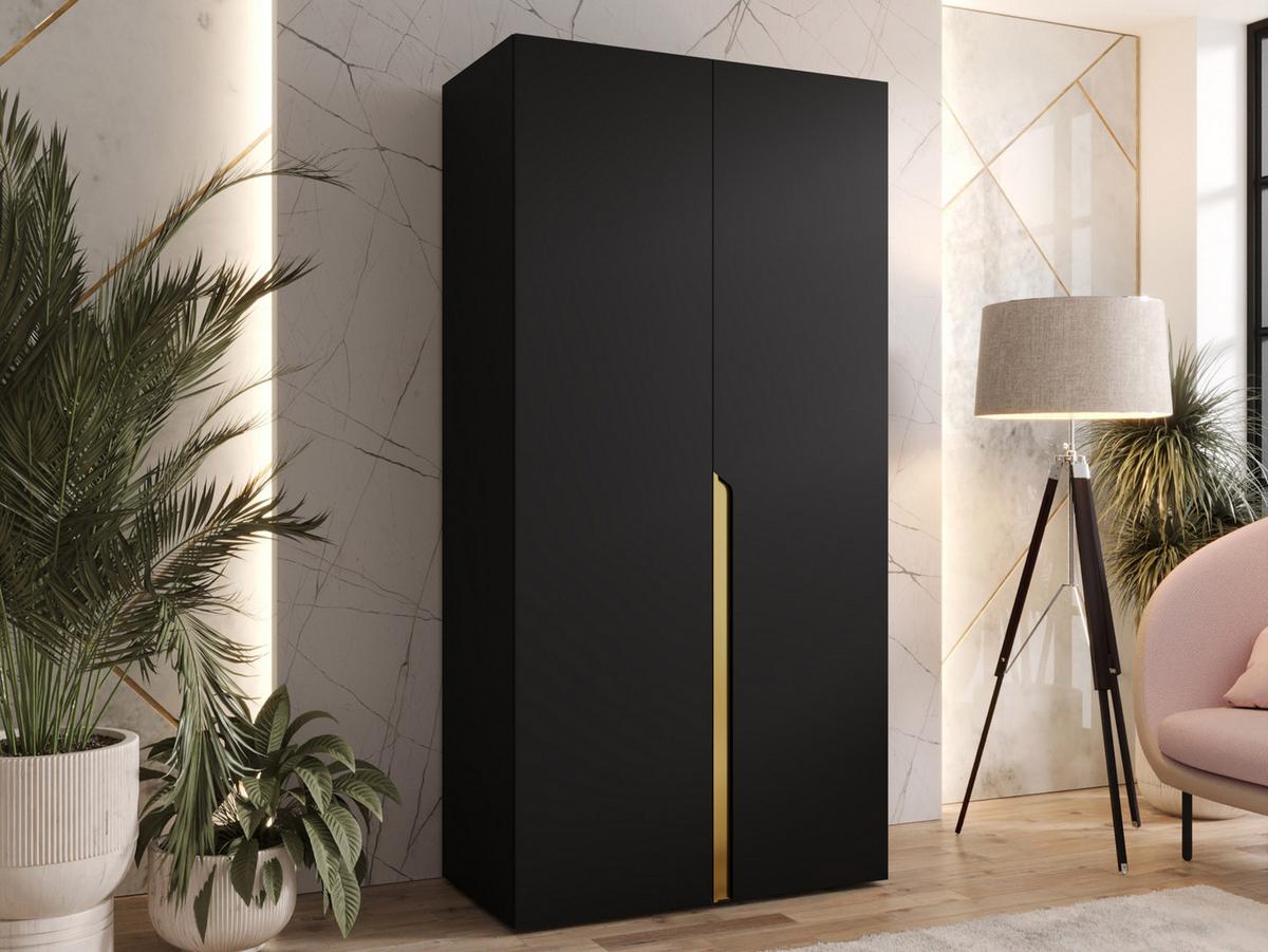 DREHTÜRENSCHRANK Mila I 100 - Goldfarben/Schwarz, Holzwerkstoff/Kunststoff (100/202/52cm) - MIRJAN24