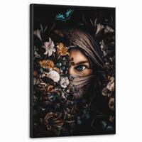 LEINWAND Bilder mit Rahmen - Frau - Luxus - Blumen - Schmetterling - Porträt - 60x90 - Schwarz, Textil (60/90cm) - MuchoWow