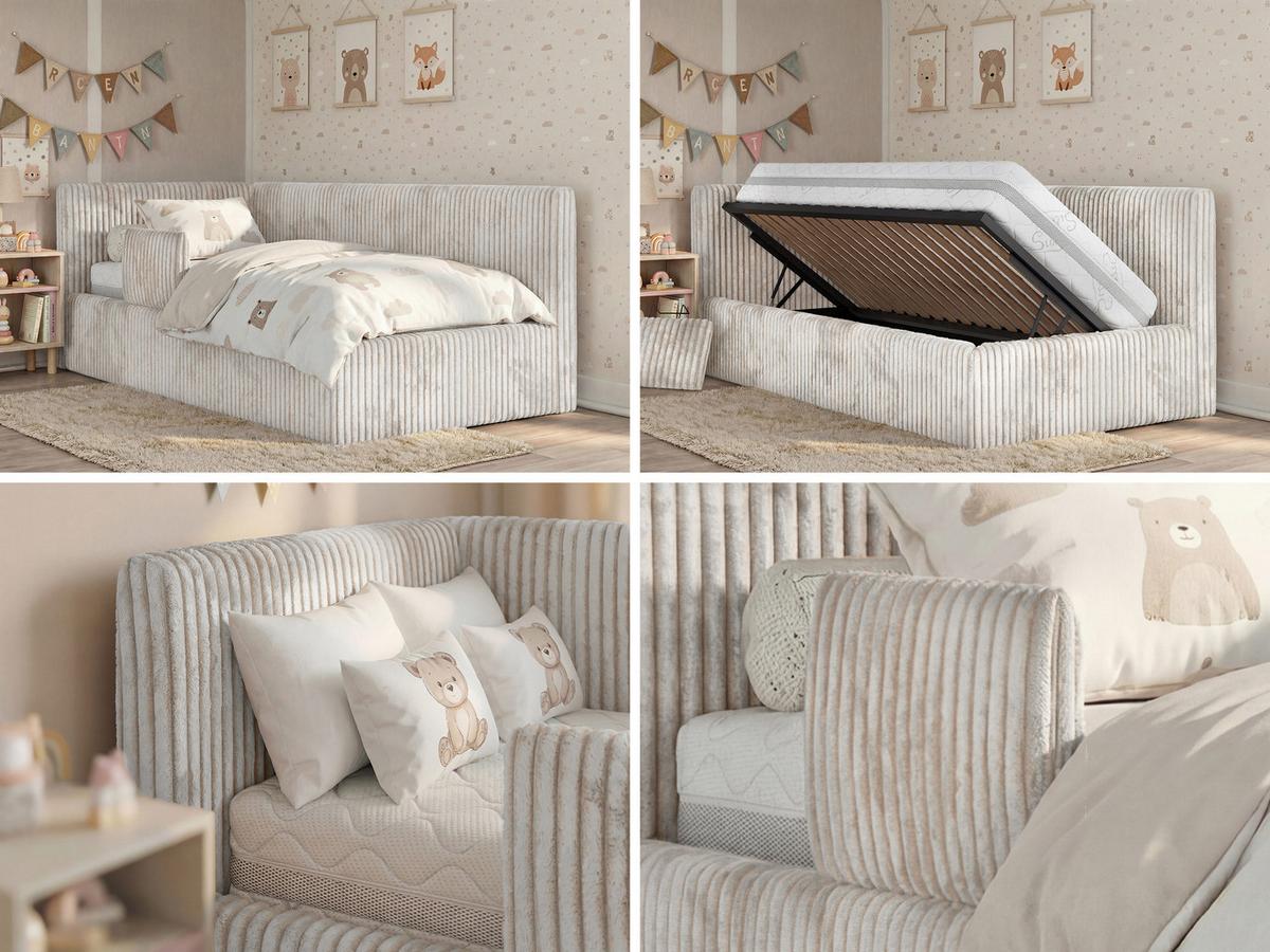 POLSTERBETT TILVO ALTA 90/200 - Beige Cord - Multitaschenfederkernmatratze - Links - Beige, Textil (90/200cm) - MKS