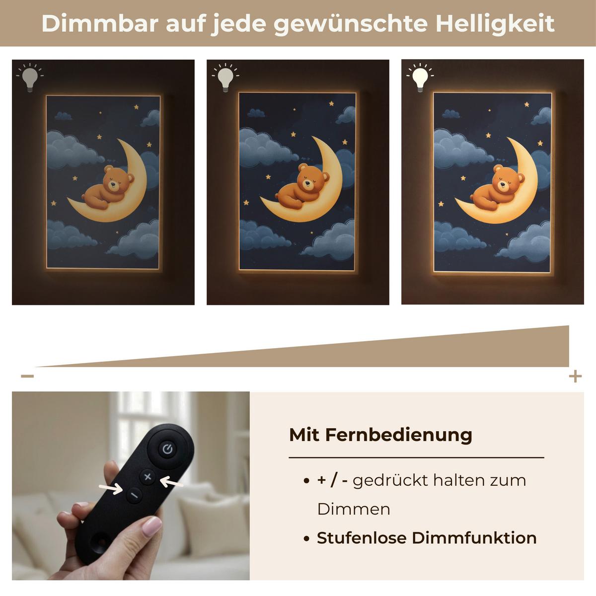 WANDLEUCHTE MIT AKKU Teddybär - Mond - Wolken - Sterne 70x100 cm - Dunkelblau, Holzwerkstoff (70/100/8cm) - OnlyWow