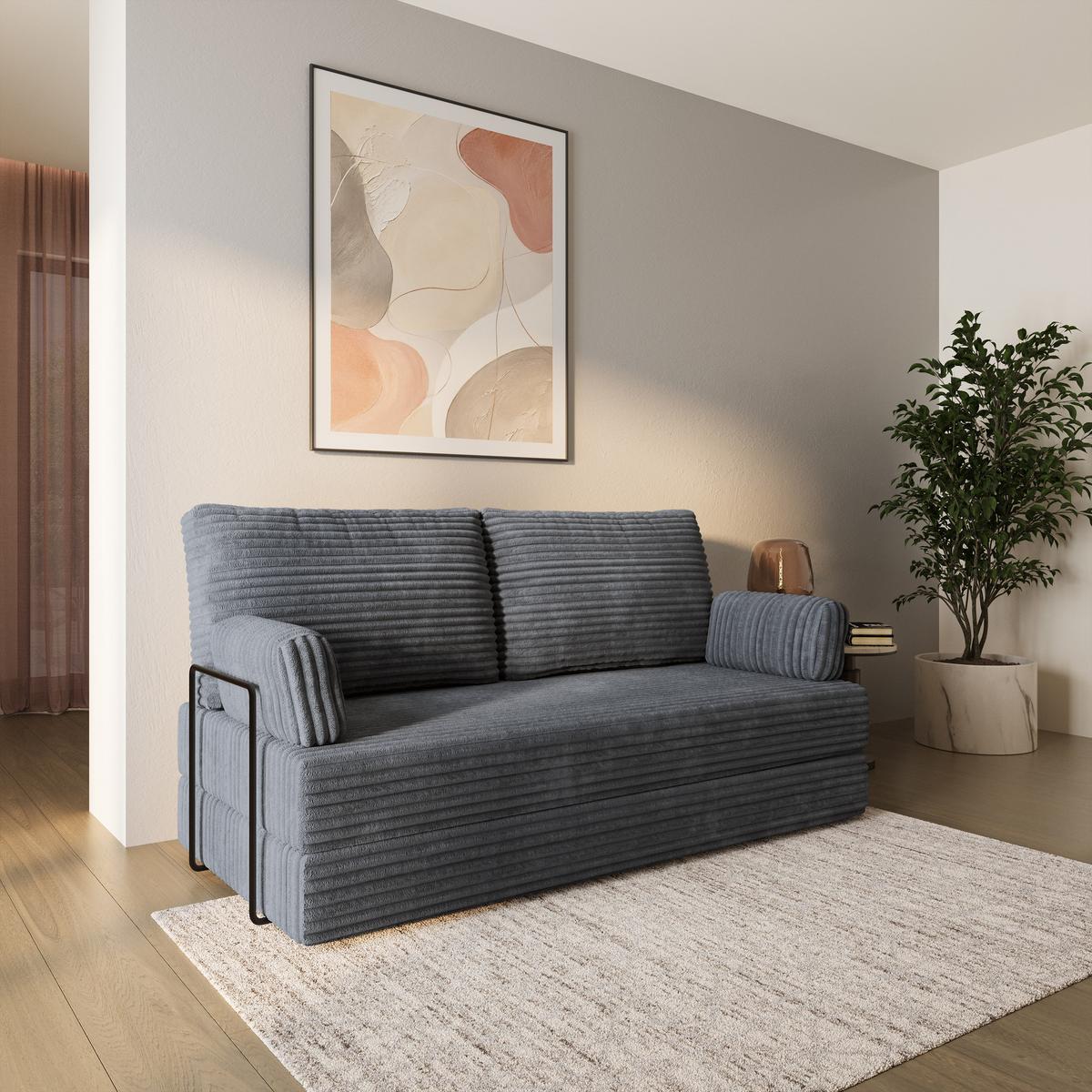 BETTSOFA SILAR aus Schaumstoff Cordstoff Grau Schlaffunktion - Dunkelgrau, Textil (170/86/80cm) - MASSENO