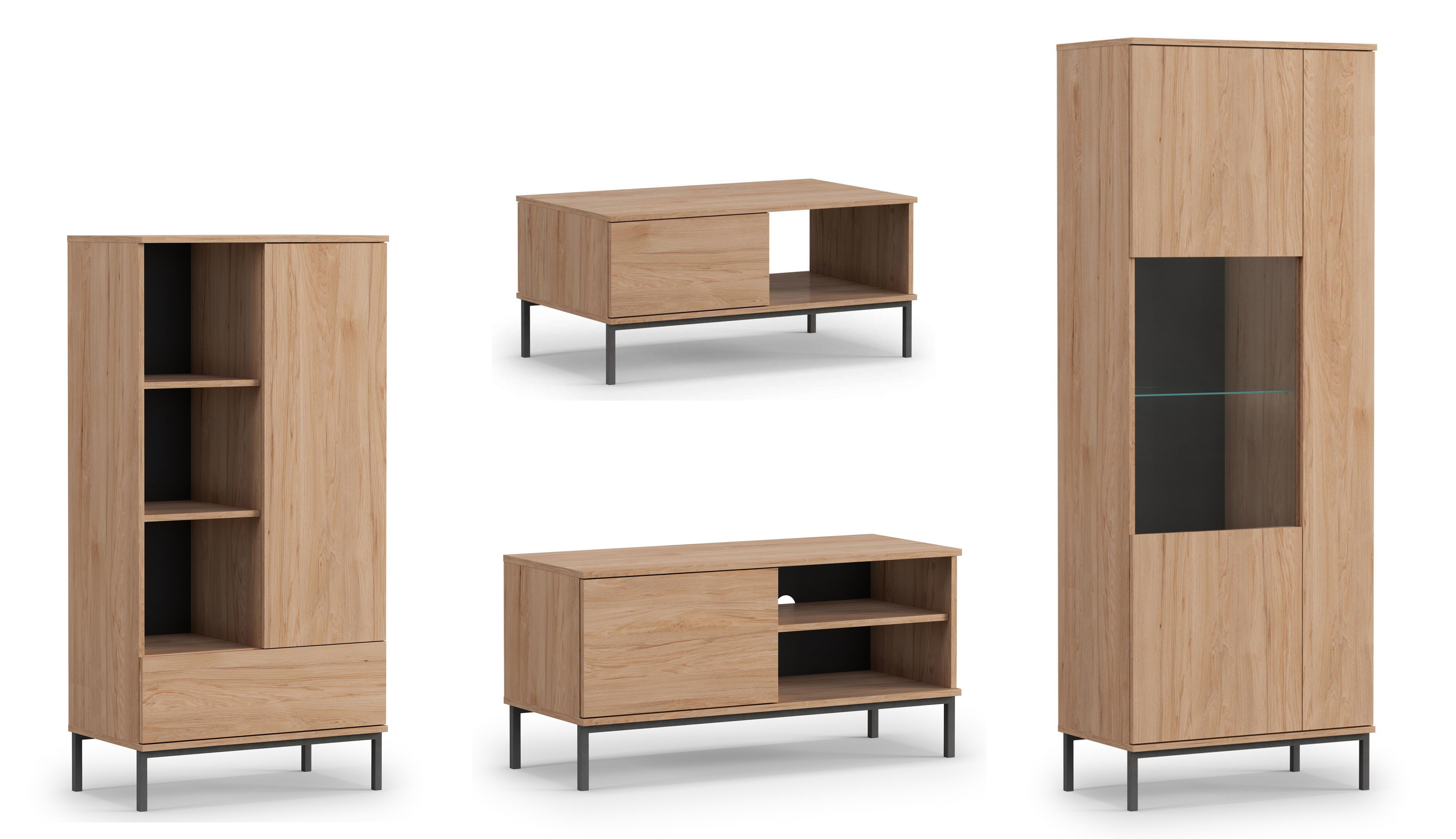 WOHNWAND Queba 1 Hikora 240/190/60 cm Funktional Modern - Hellbraun, Holzwerkstoff/Kunststoff (240/190/60cm) - AX Living
