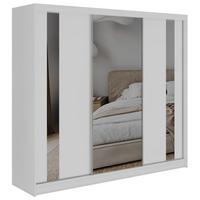 SCHWEBETÜRENSCHRANK mit Schubladen 240 - GRECJA - Weiß mit Spiegel - Alufarben/Weiß, Holzwerkstoff/Metall (240/216/61cm) - MKS