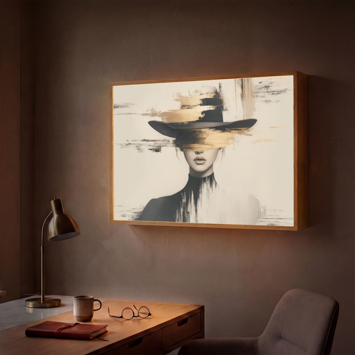 WANDLEUCHTE MIT AKKU Frau - Hut - Farbe 90x60 cm - Creme, Holzwerkstoff (90/60/8cm) - OnlyWow