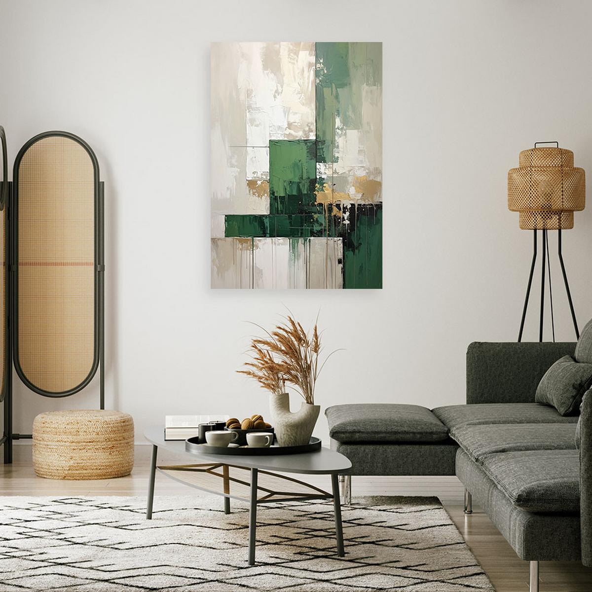 BILD auf Leinwand, Grün beige Abstrakt - Grün, Textil (40/60cm) - Feeby
