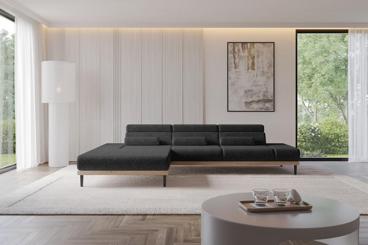 ELEKTRISCHES ECKSOFA Links MONA 316x205x85 Schwarz Velours - Schwarz, Holzwerkstoff/Textil (316/205cm) - ALTDECOR