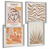 BILDER SET 4er Set - 50x50 cm & 40x60 cm Silberner Rahmen - Sonnen-Boho-Pastelltönen - Silberfarben, Kunststoff (50/50cm) - TULUP