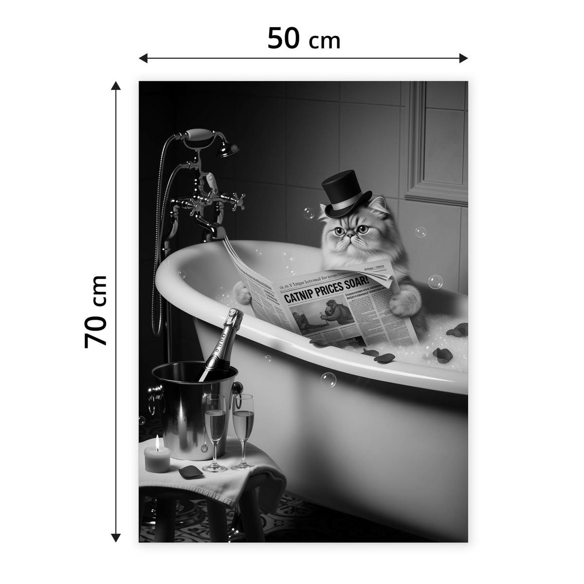 POSTER für Badezimmer WC KATZE in Badewanne Zeitung Abstraktion 50x70cm - Schwarz/Weiß, Papier (50/70/1cm) - Muralo