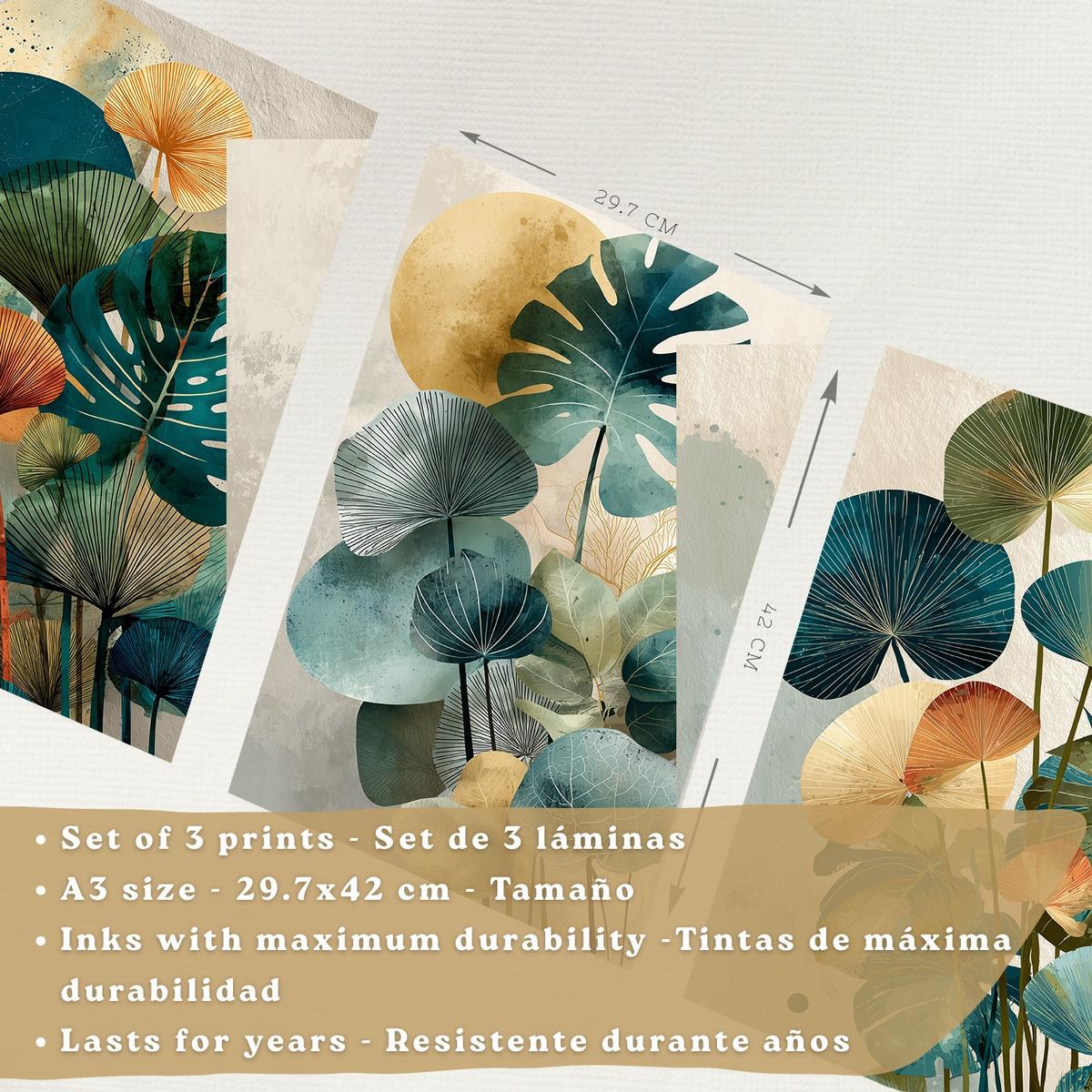 POSTER 3er-Set Wandbilder Pflanzen modern Wohnzimmer Deko, Schlafzimmer, Küche, Badezimmer Schwarzer Rahmen A3 - Schwarz, Papier (29.7/1/42cm) - Nacnic