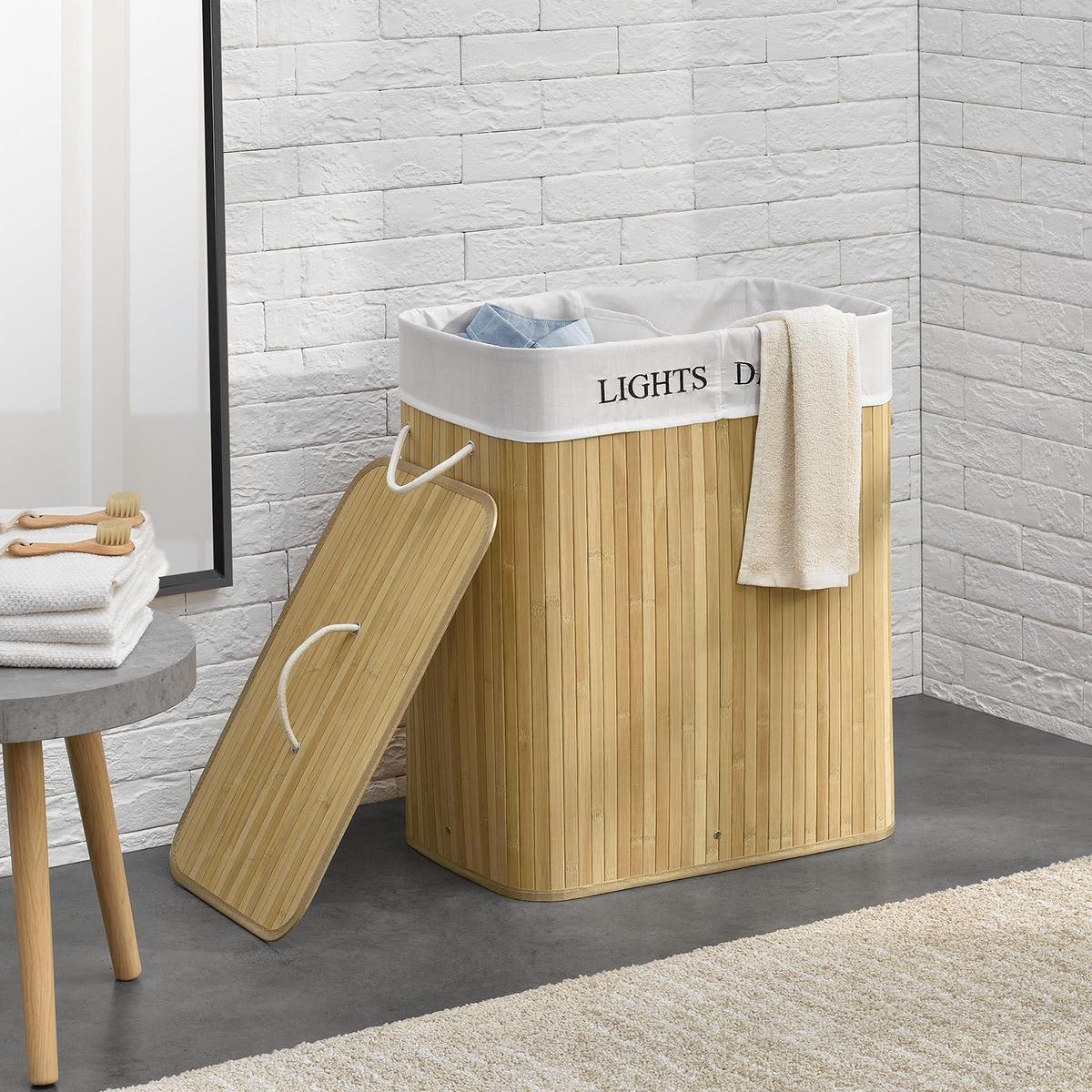 WÄSCHEKORB Curly 100 L natur - Naturfarben, Holz (52/63/32cm) - Juskys