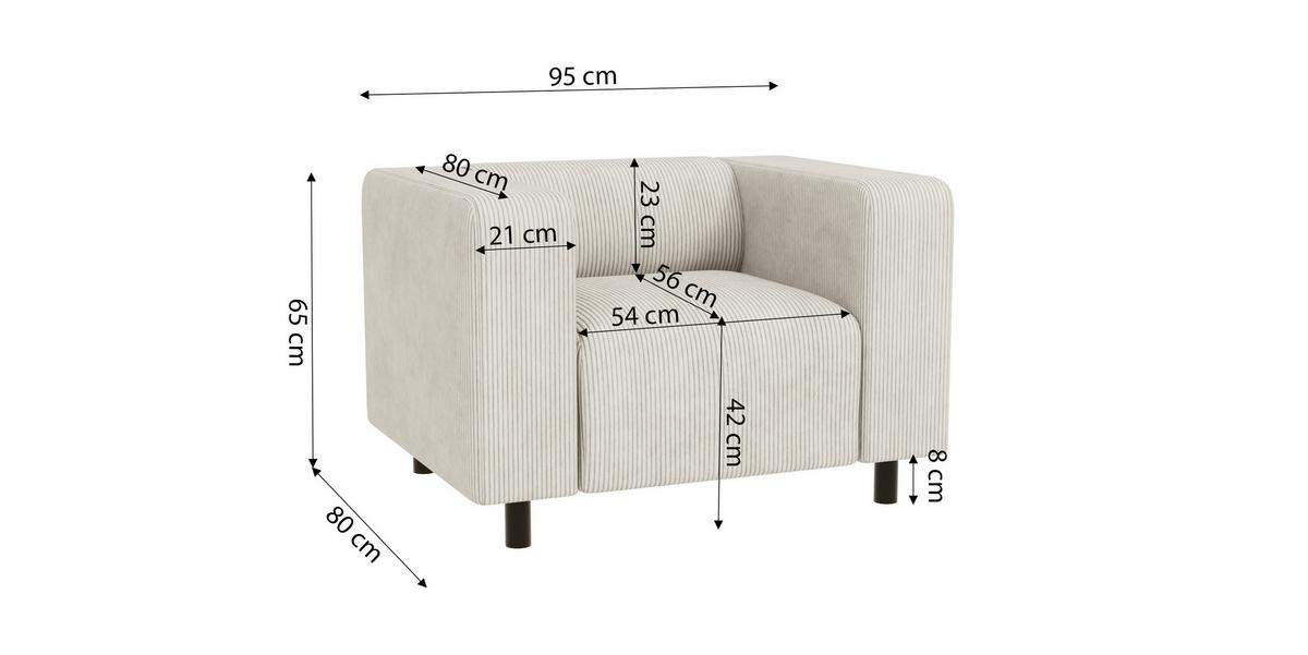 SITZGARNITUR 3+2+1 Tove Beige Cord - Beige/Schwarz, Holz/Kunststoff (175/65/80cm) - S-Style Möbel