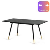 ESSTISCH Schwarz Marmormuster rechteckig ausziehbar 120-160/80/75cm - Schwarz, Holz/Metall (80/120/75cm) - Urban Meuble