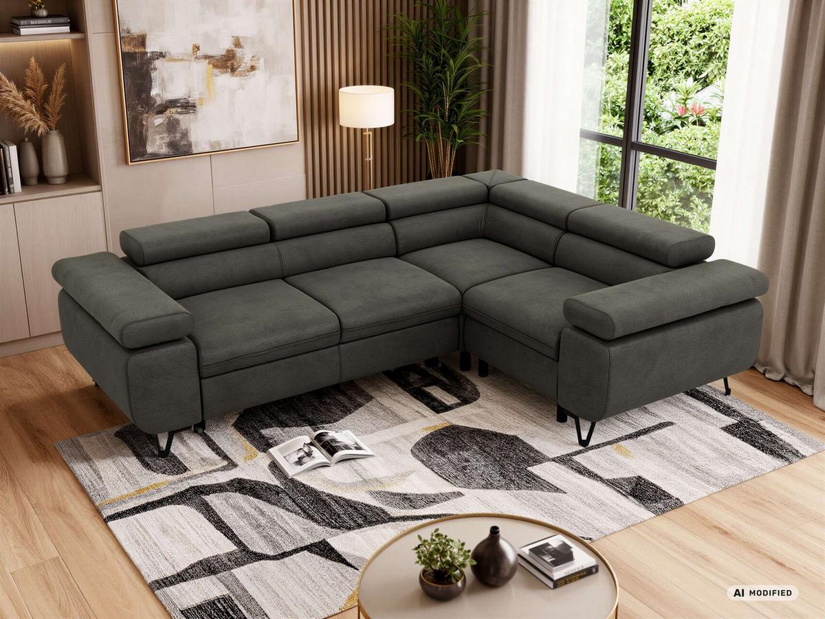 ECKSOFA FALCO L - Dunkelgrau Velvet - Rechts Seite - Dunkelgrau/Anthrazit, Textil/Metall (268/197cm) - MKS