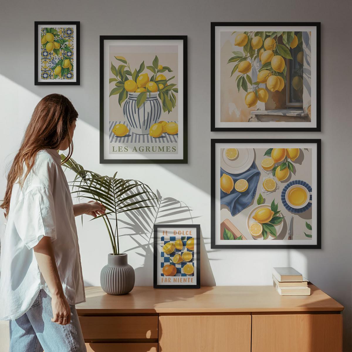 BILDER SET 5er Set - 50x50 cm & 20x30 cm & 40x60 cm Schwarzer Rahmen - Rustikale Cocktails mit Olivenblüten - Schwarz, Kunststoff (40/60cm) - TULUP