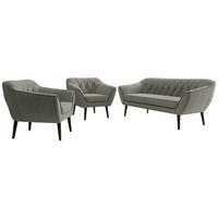 SITZGARNITUR PIRS 3+1+1 - Grau Strukture - Schwarze Beine - Platinfarben/Schwarz, Holzwerkstoff/Textil (180/75/74cm) - MKS