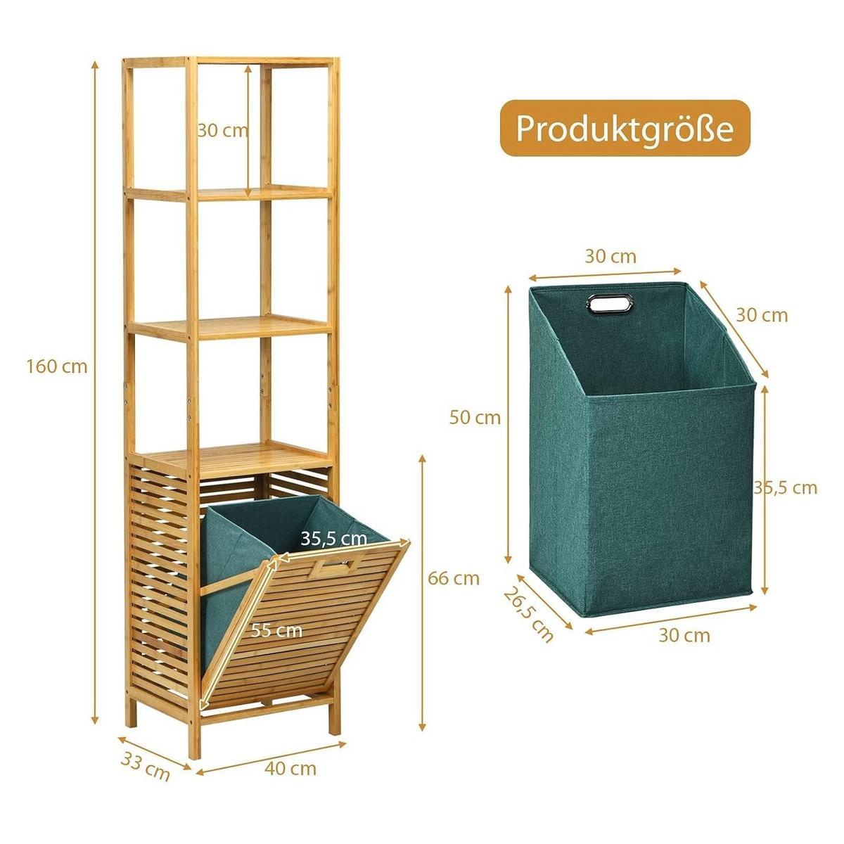 WÄSCHESCHRANK mit abnehmbarem Wäschesack & Griff natur - Naturfarben, Naturmaterialen (40/160/33cm) - COSTWAY