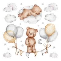 WANDAUFKLEBER 60x80cm - Aquarell-Teddybären - Multicolor, Kunststoff (60/80/0.1cm) - Wallfluent