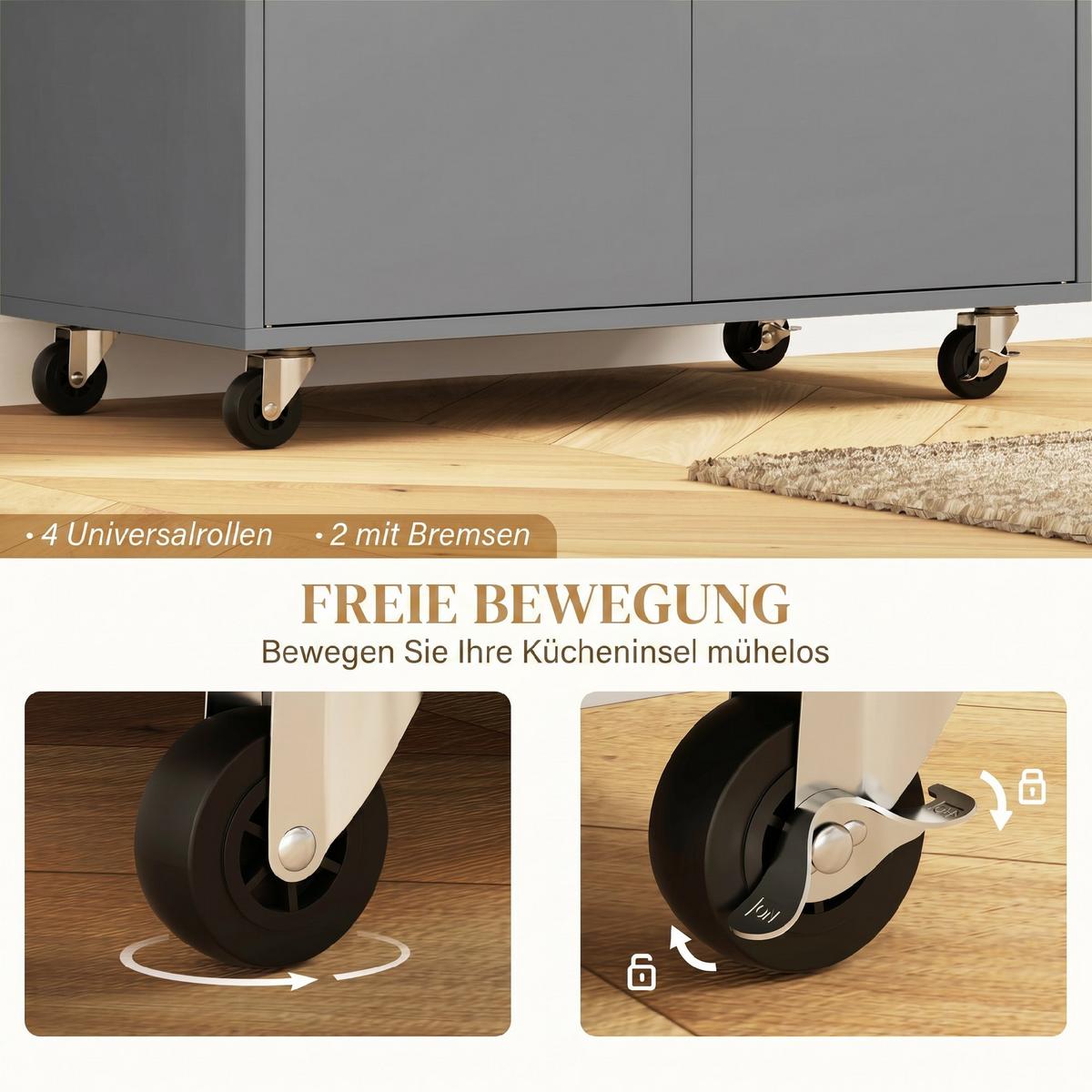 KÜCHENINSEL Spanplatte MDF Grau - Schwarz/Grau, Holzwerkstoff/Metall (42/87/106cm) - HOMCOM