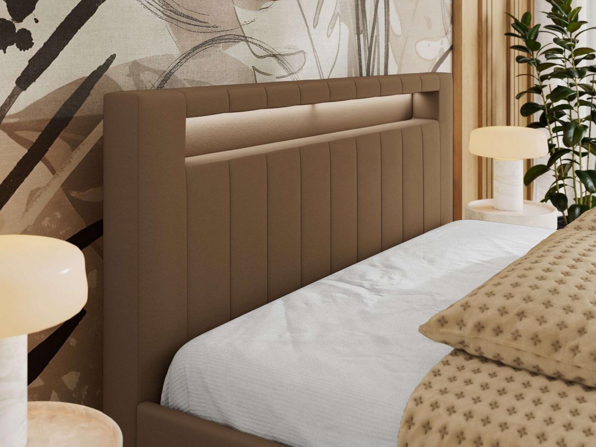 POLSTERBETT GOLD 5 CLASSIC 160/200 - Braun Kunstleder - Multipocket-Matratze - Braun, Textil (160/200cm) - MKS