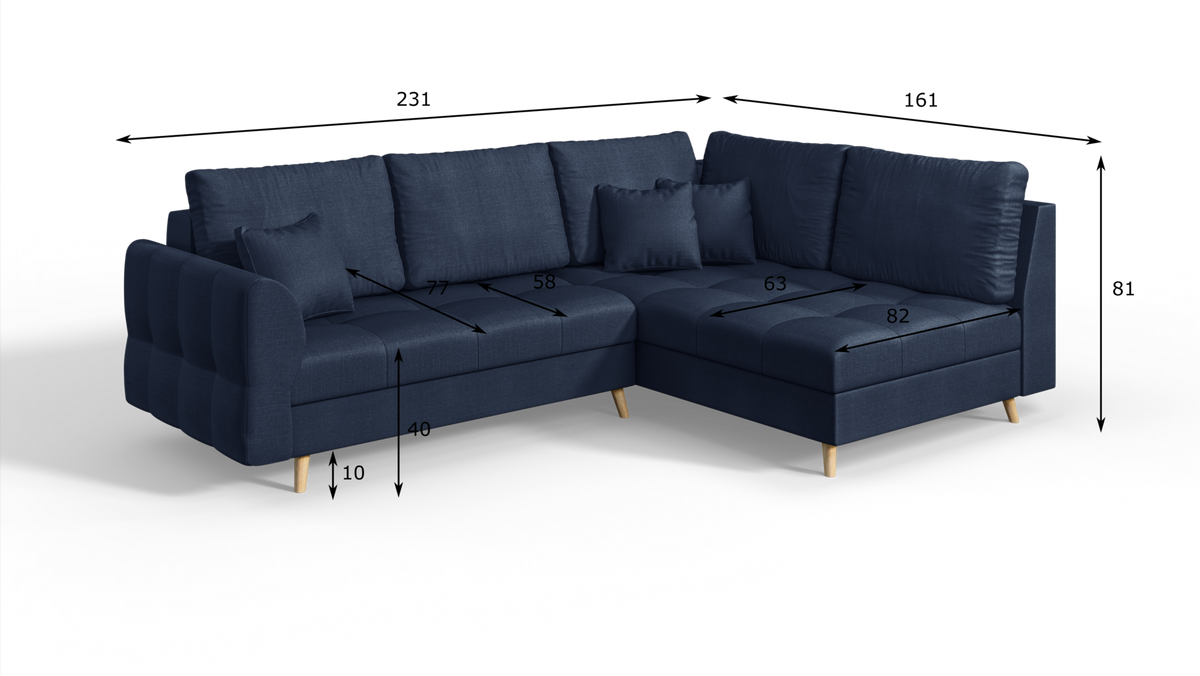 ECKSOFA MIT HOCKER Lorine Mikrofaser Dunkelblau - Hellbraun/Dunkelblau, Buchenholz/Textil (231/161cm) - S-Style Möbel